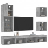 VidaXL Unități TV de perete cu LED-uri 5 piese gri beton lemn compozit