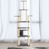 vidaXL Ansamblu pisici, st&acirc;lpi din funie sisal, gri &icirc;nchis, 183 cm