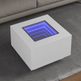 Măsuță cafea vidaXL LED Alb 60x60x40cm Lemn prelucrat Oglindă Infinity RGB Blat robust Multifuncțională