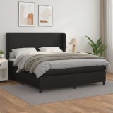 VidaXL Pat box spring cu saltea, negru, 180x200 cm, piele ecologică