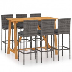 vidaXL Set mobilier de bar de grădină cu perne, 7 piese, gri