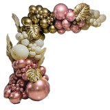 Cumpara ieftin Arcada Baloane Roz Auriu Crem 129 piese, Frunze Aurii, Nunta, Botez, Majorat, Aniversare, Baby Shower