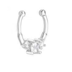 Piercing nas din Argint, Geometric cu cristale Zircon, White, A4S39433