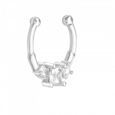 Piercing nas din Argint, Geometric cu cristale Zircon, White, A4S39433