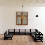 VidaXL Set mobilier de grădină, 11 piese, negru lemn masiv pin 3075878