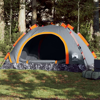 vidaXL Cort de camping, 3 persoane, gri/portocaliu, setare rapidă foto