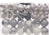 Set de 100 globuri Victor&#039;s Workshop, plastic, argintiu/alb, 41,5 X 12 X 24 cm