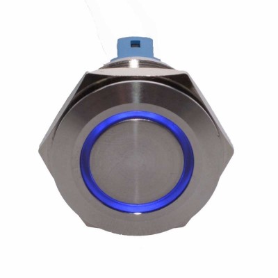 Buton prin Apasare Metalic cu Diametru 25mm elSales ELS-GQ25, Lumina Led Albastra, Tensiune Alimentare 24 V, foto