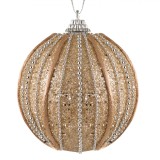 Ornament Brad Crăciun, Glob, Spumă, Bej, șiret, Glitter, Lanț Argintiu, 8cm, Oem
