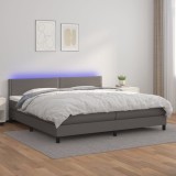VidaXL Pat cu arcuri, saltea și LED, gri, 200x200 cm, piele ecologică