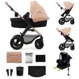 Carucior multifunctional Kinderkraft MOOV 2 AIR 4in1 Sand Beige, cu scoica auto MINK PRO i-Size, roti gonflabile, sistem Travel System
