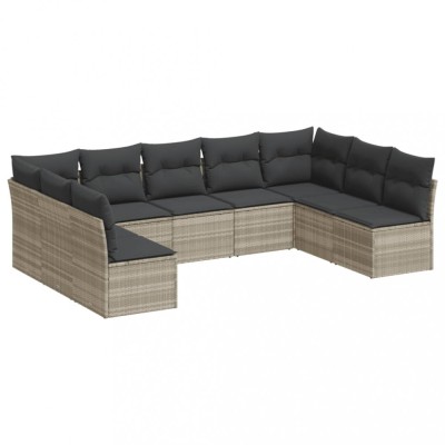 Set canapele de gradina cu perne, 9 piese gri deschis poliratan foto