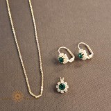 Set lantisor + pandantiv + cercei placati cu aur cu cristal verde