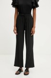 Answear Lab pantaloni din in culoarea negru, lat, high waist