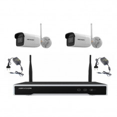 Kit 2 camere supraveghere IP Wireless 4MP HikVision + NVR 4 canale IP 4MP HikVision + Surse de alimentare foto