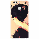Husa silicon pentru Huawei P9, Japanese Geisha Illustration Cherry Blossom