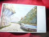 Ilustrata -Defileu Dunare la Cazane ( Banat) ,pictura F.Hillebrand , color ,1935