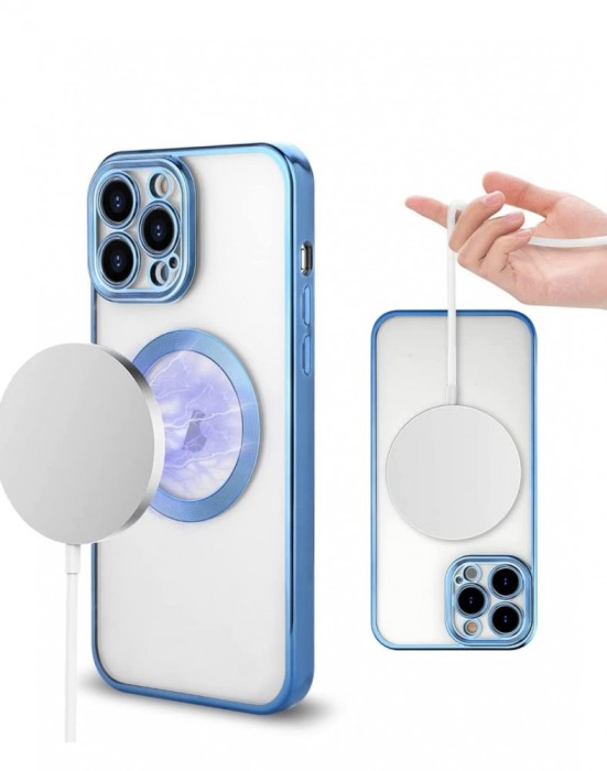 Huse silicon cu incarcare wireless compatibila cu Iphone 14 Pro Albastru