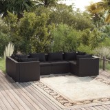 vidaXL Set mobilier de grădină cu perne, 6 piese, negru, poliratan 3101936