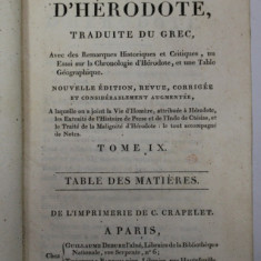 HISTOIRE D ' HERODOTE , TRADUITE DU GREC , TOME IX , TABLE DES MATIERES , 1802