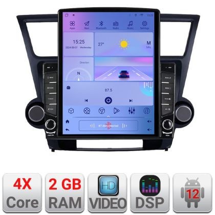 Navigatie Toyota Highlander 2007-2013 ecran tip TESLA 9.7&quot; cu Android Radio Bluetooth Internet GPS WIFI 2+32 DSP Quad CarStore Technology