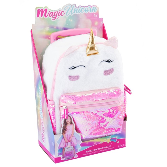 Ghiozdan troler fetita Girabrilla , Unicorn Magic, cu paiete reversibile si roti rezistente