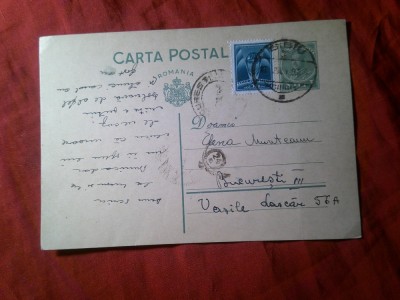 Carte Postala circulata 1936 Sibiu Bucuresti , Goarna mare 24 Timbru fix Carol II 3 lei , Timbru Aviatiei foto