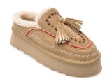 Papuci O-JOO bej, GWEN ETNO SABOT, din piele intoarsa