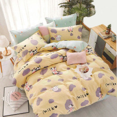 Lenjerie de pat pentru o persoana cu husa elastic pat si 2 fete perna dreptunghiulara, Kallista, bumbac mercerizat, multicolor