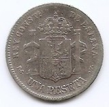 Spania 1 Peseta 1894 - Alfonso XIII (2nd portrait) Argint 5g/835, 22.5 mm KM-702