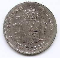 Spania 1 Peseta 1894 - Alfonso XIII (2nd portrait) Argint 5g/835, 22.5 mm KM-702