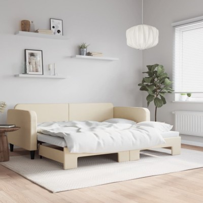 vidaXL Pat de zi cu extensie, crem, 90x200 cm, textil 3196820 foto