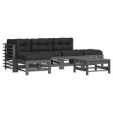 Set mobilier relaxare gradina&amp;perne 6 piese gri lemn masiv pin