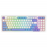 Tastatura Gaming Mecanica Redragon Gloria Pro, iluminare RGB, Switch portocalii, Cu fir si Wireless, Bluetooth (Alb/Albastru)