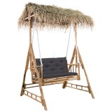 VidaXL Balansoar 2 locuri, frunze de palmier și pernă, 202 cm, bambus