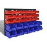 Set organizator plastic garaj, montare perete, 30 buc, albastru-roșu, vidaXL