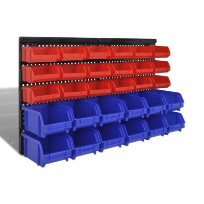 Set organizator plastic garaj, montare perete, 30 buc, albastru-roșu foto