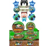 Set 81 piese vesela petrecere Minecraft pentru 10 copii, decorarea completa a mesei + baloane, Multicolor