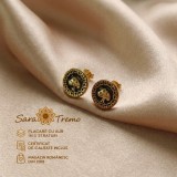 Cercei Fortuna Nera cu trifoi auriu si email negru, placati cu aur 18K, diametru 1 cm Brazilia