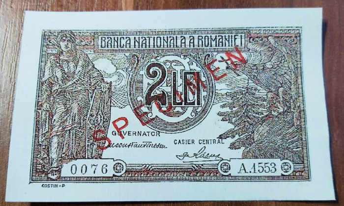 REPRODUCERE bancnota specimen 2 lei1938 Romania