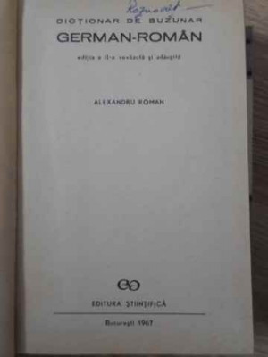 DICTIONAR DE BUZUNAR GERMAN-ROMAN-ALEXANDRU ROMAN foto