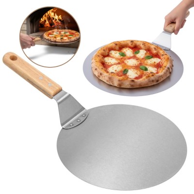 Lopata pizza Koken, tava rotundă 30,5 cm din oțel inoxidabil, Maner Lemn, Spatula 49 cm foto