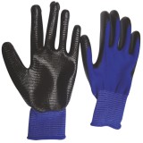 Cumpara ieftin Manusi de protectie, material textil si poliuretan, cu manson elastic, marime universala, albastru cu negru