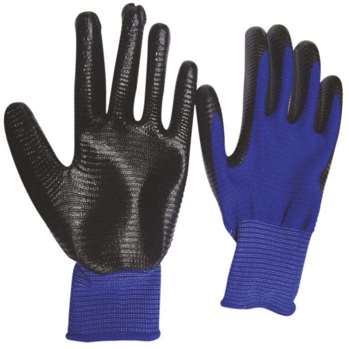 Manusi de protectie, material textil si poliuretan, cu manson elastic, marime universala, albastru cu negru