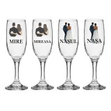 Set pahare Sampanie din sticla, personalizate, Miri si Nasi, pentru nunta, model 1