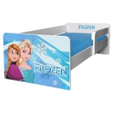 Pat pentru copii Printesele Ghetii, cu protectie laterala detasabila, Pal melaminat, margini rotunjite, 2-12 ani, 164x86x55 cm, alb albastru