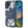 Husa pentru iPhone 16 - Guess Grained Flowers MagSafe (GUHMP16SPGNMPLMB) - Blue