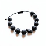 Bratara unisex din lava vulcanica cu turmalina neagra, cristal brut - protectie energii negative