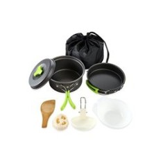 Set vase pentru camping, 9 elemente, aluminiu/plastic, negru