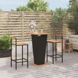 Cumpara ieftin Set bar pentru grădină, 3 piese, negru, poliratan/lemn acacia
